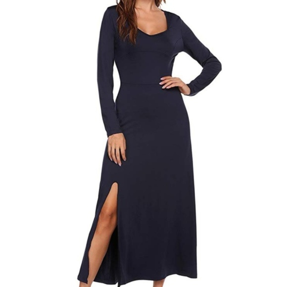 Dresses & Skirts - NWT Navy Blue Comfy Casual High Slit Maxi Dress